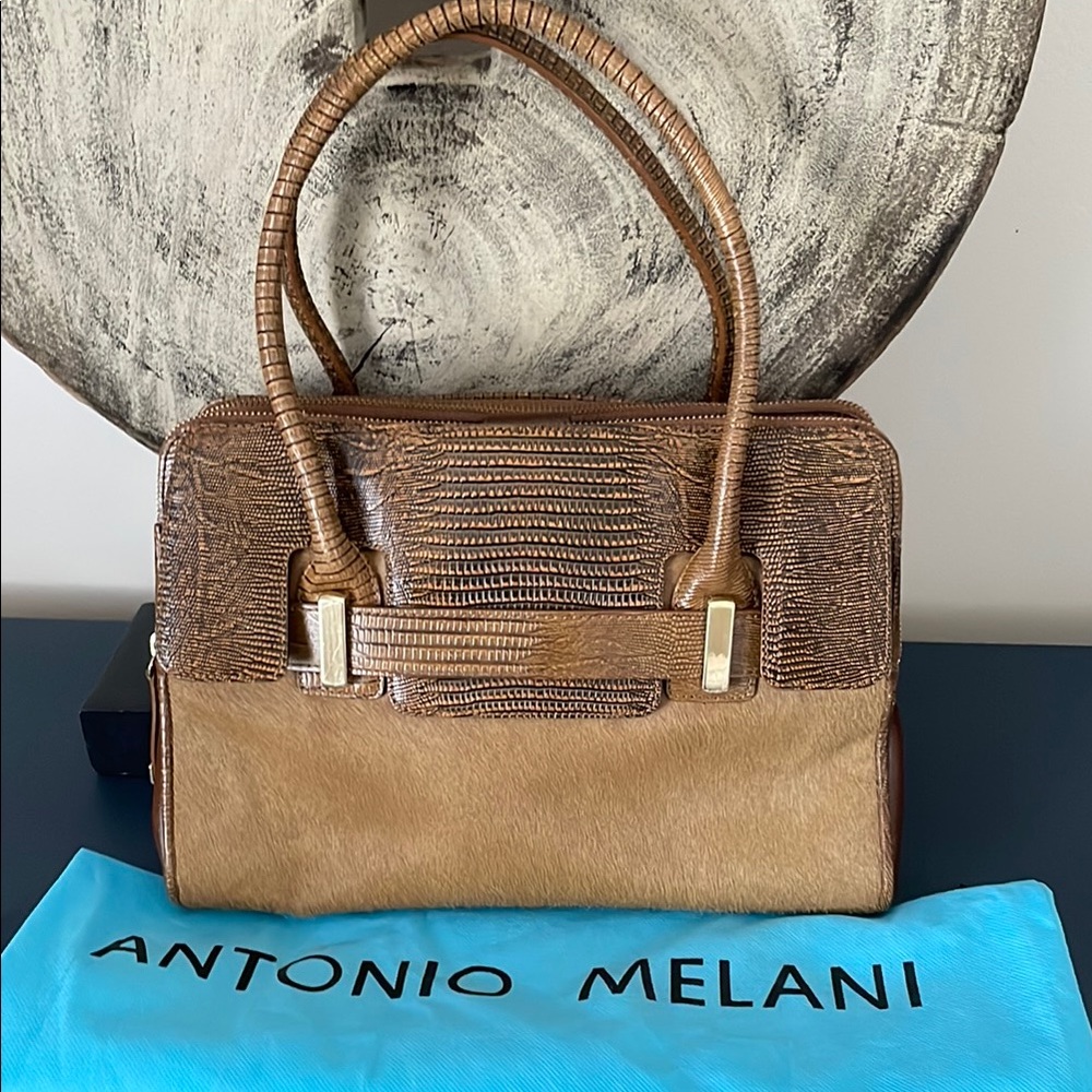 Antonio Melani Brown Satchel with Textured Leather